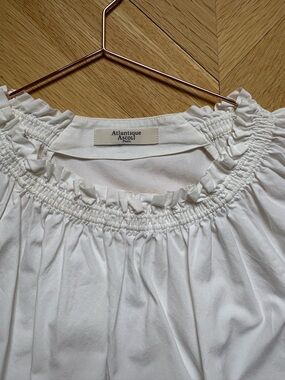 Atlantique Ascoli Antique White Smocked Ruffle Neck Blouse Size 0 Cottagecore